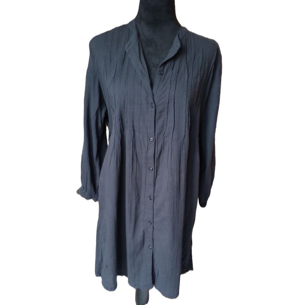 Lauren Ralph Lauren, Women's SP 100% Cotton Black Button Front Midi Dress